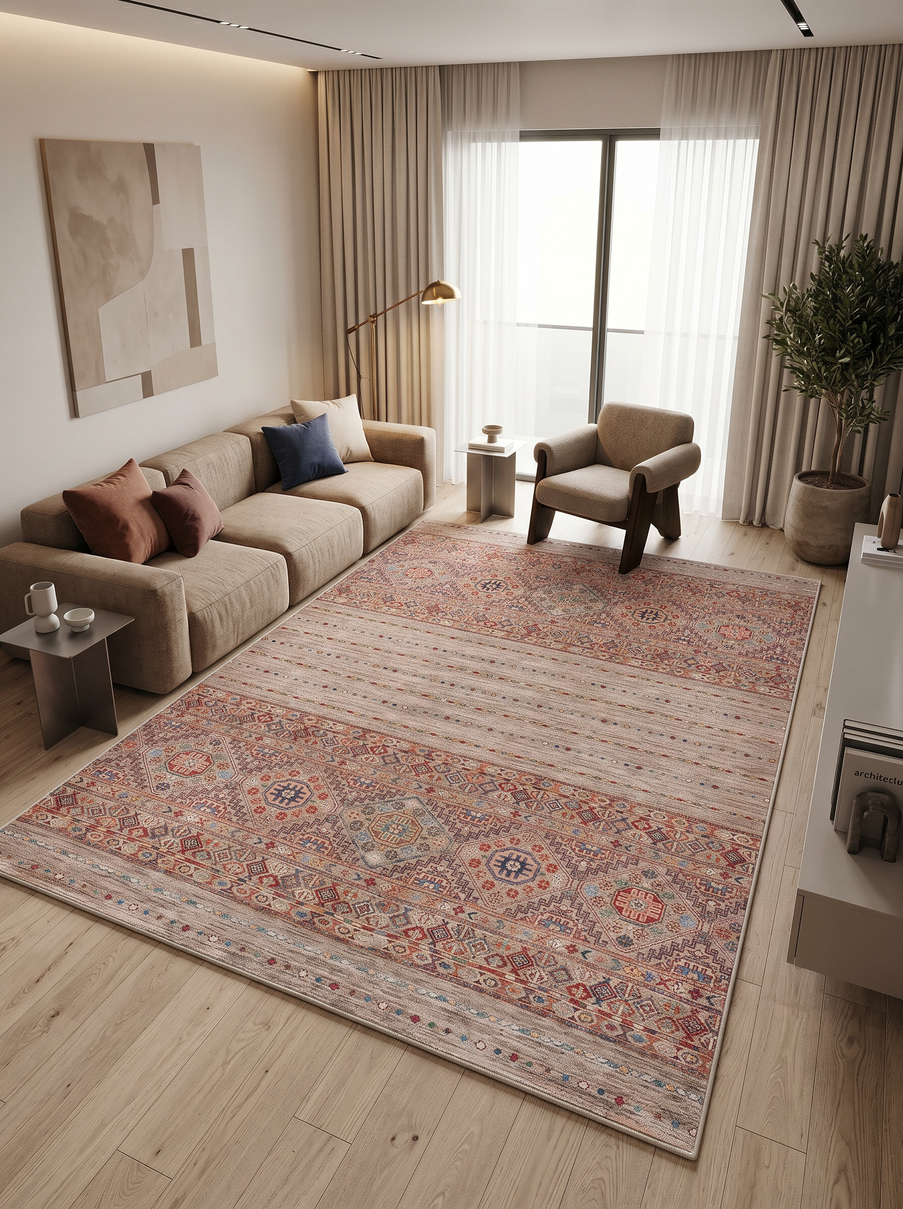 yıkanabilir kaymaz taban şönil dokuma halı 160x230 (4 m²) kahverengi; renkli