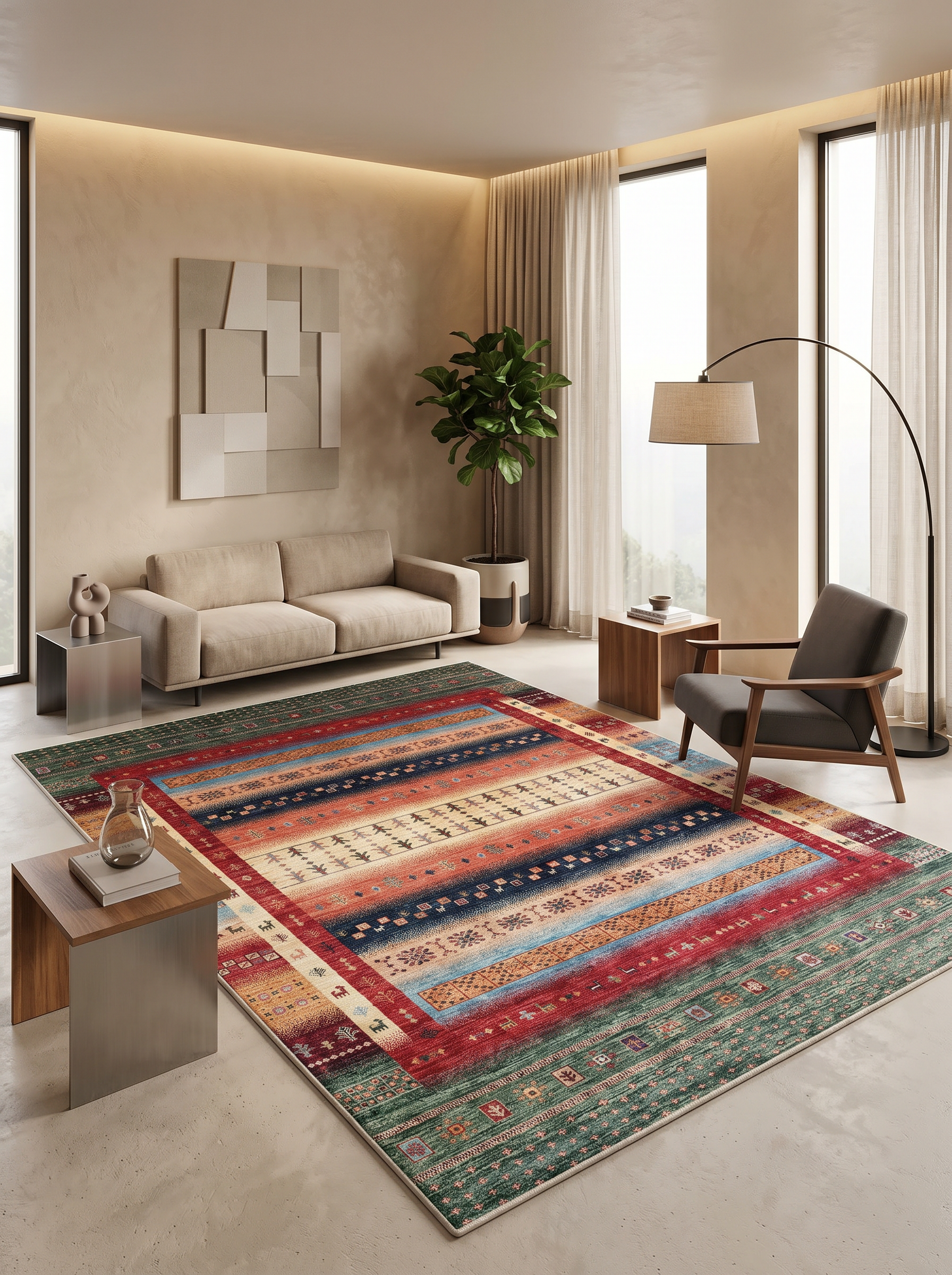yıkanabilir kaymaz taban şönil dokuma halı 160x230 (4 m²) yesil; kirmizi; renkli