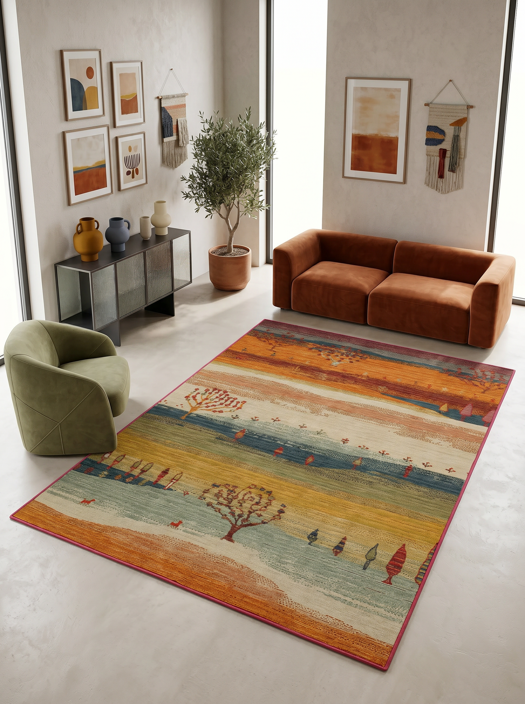 Arte DS299 Vintage Orman Desenli Dekoratif Dokuma Halı