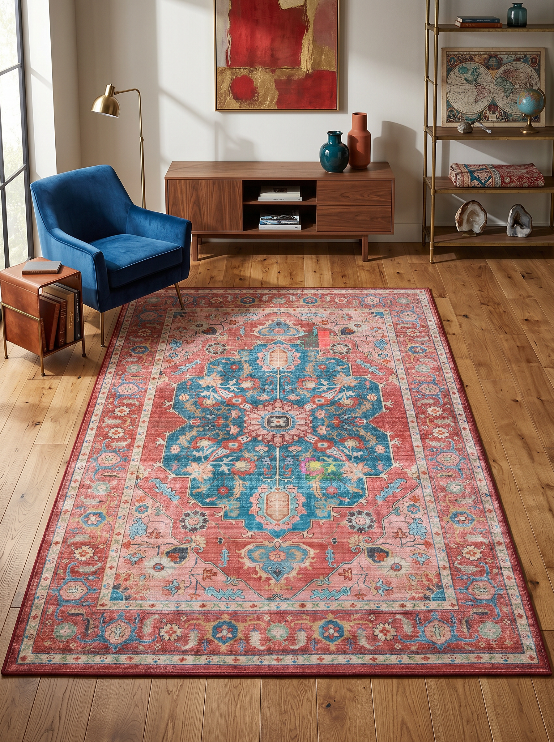 yıkanabilir kaymaz taban şönil dokuma halı 200x290 (6 m²) kirmizi; mavi; renkli