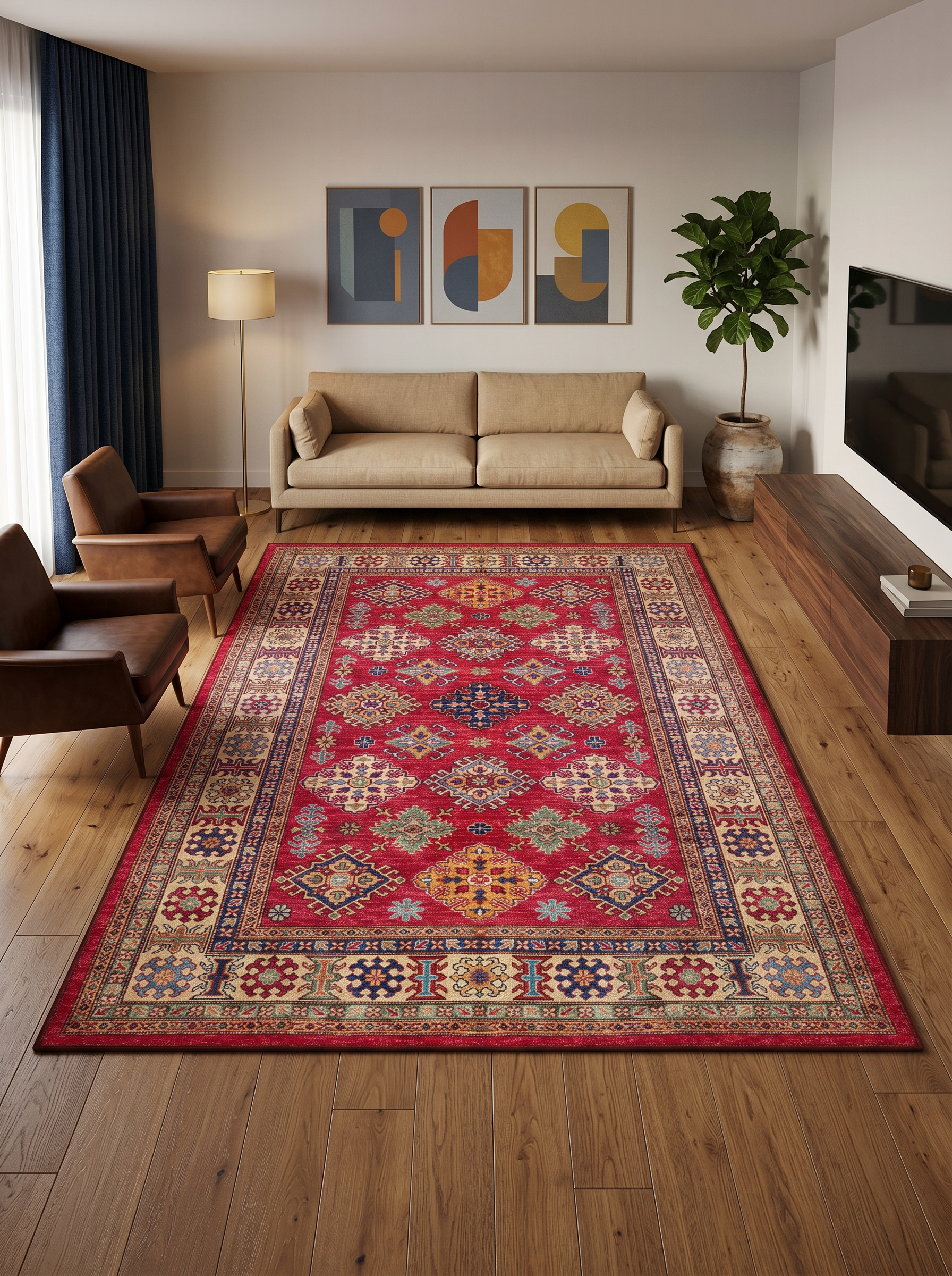 yıkanabilir kaymaz taban şönil dokuma halı 160x230 (4 m²) kirmizi; renkli