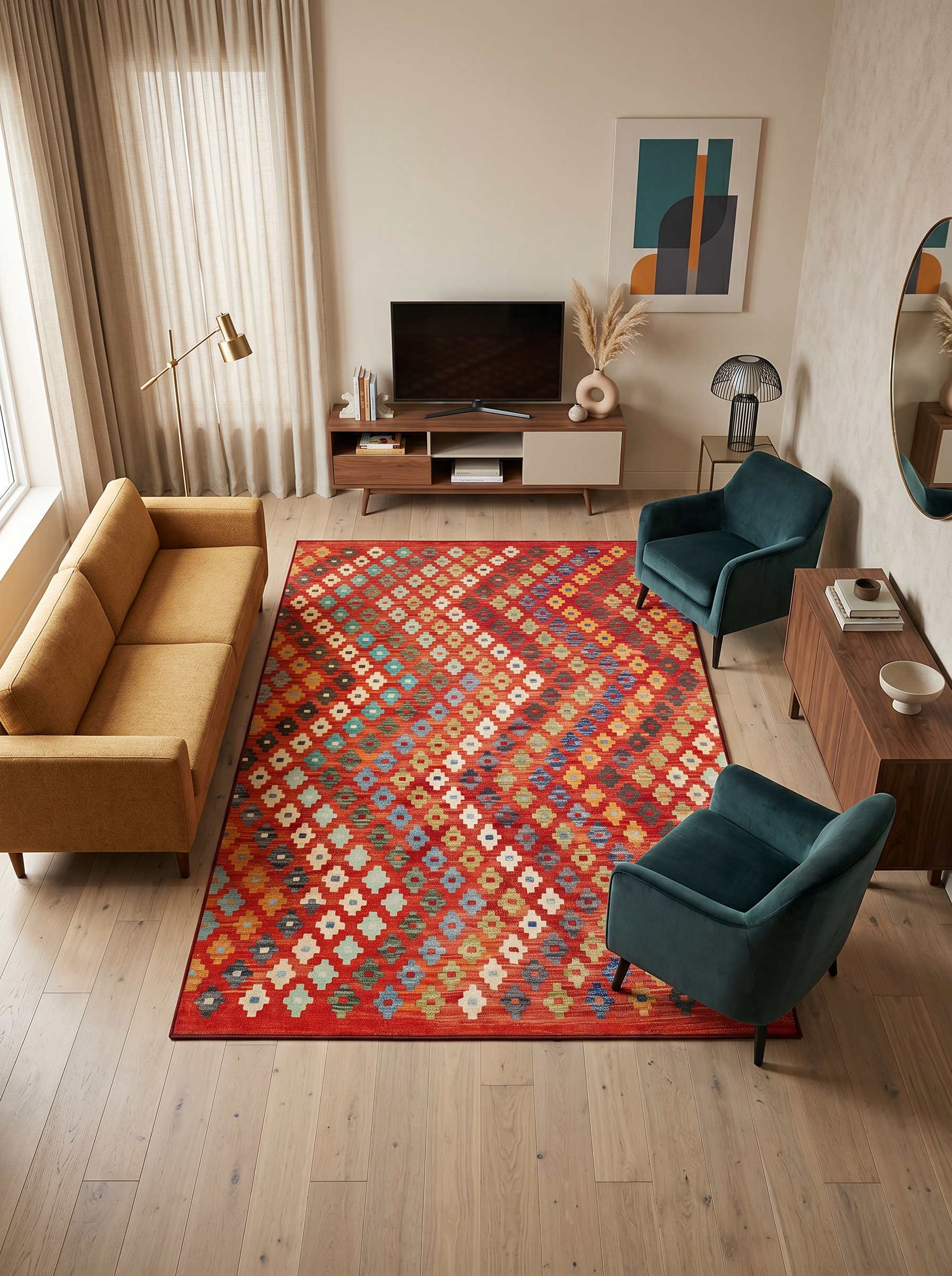 yıkanabilir kaymaz taban şönil dokuma halı 200x290 (6 m²) kirmizi; turuncu; renkli