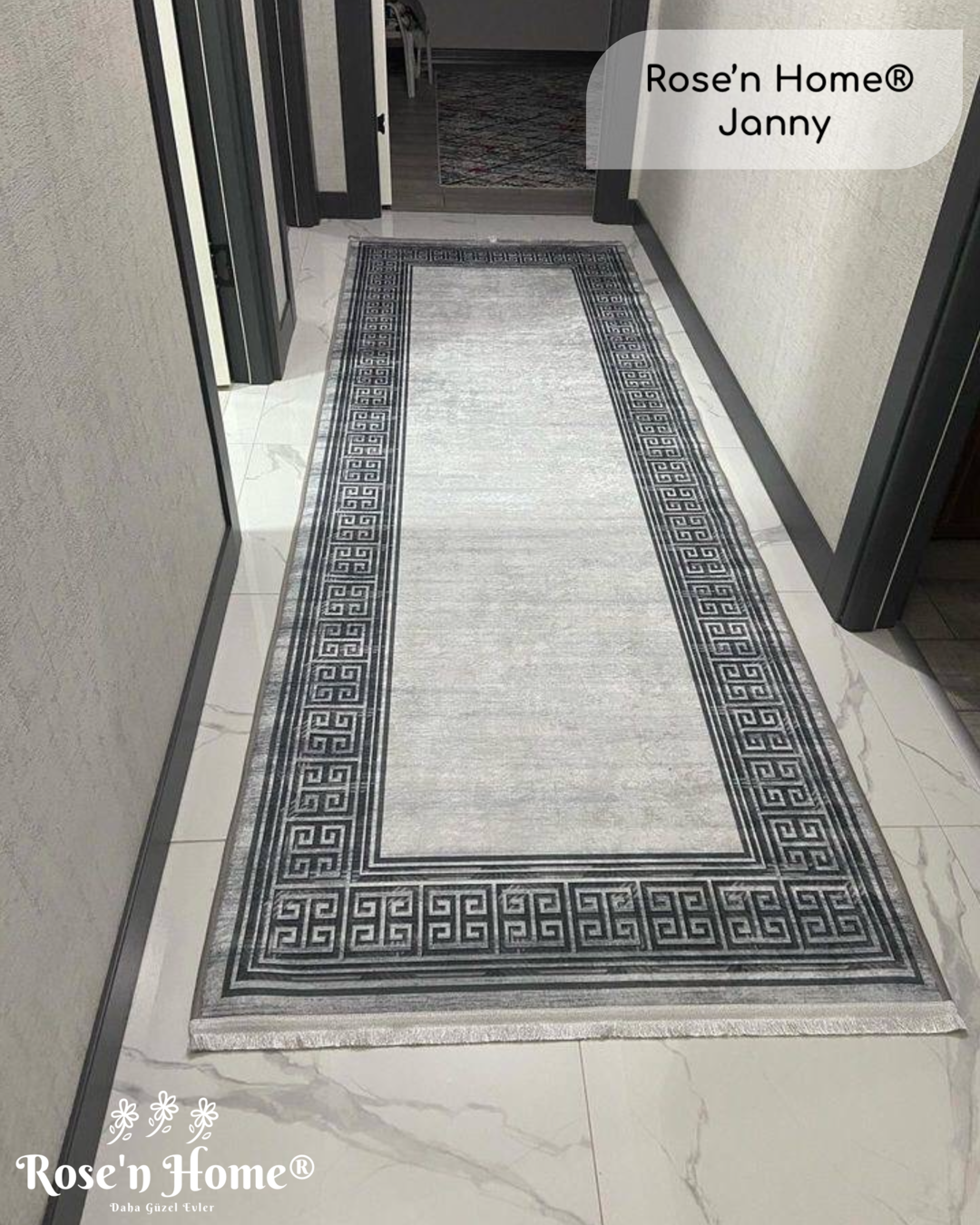 JANNY - Kaymaz Deri Taban Makinede Yıkanabilir Salon Oturma Odası Mutfak Halısı