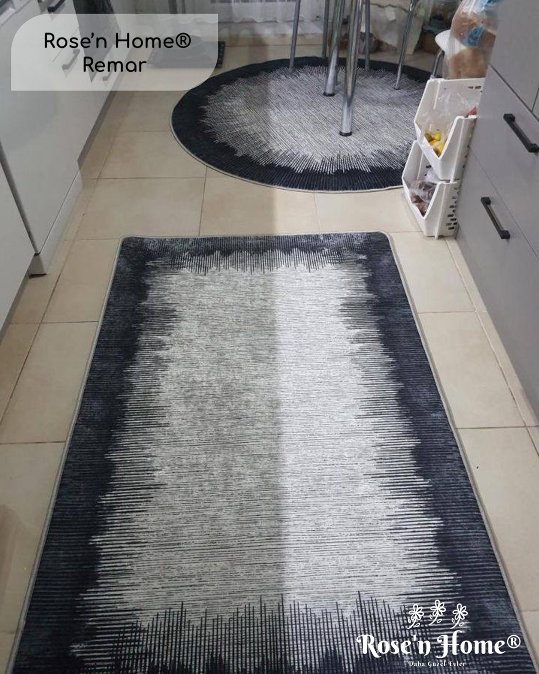REMAR - Kaymaz Deri Taban Makinede Yıkanabilir Salon Oturma Odası Mutfak Halısı