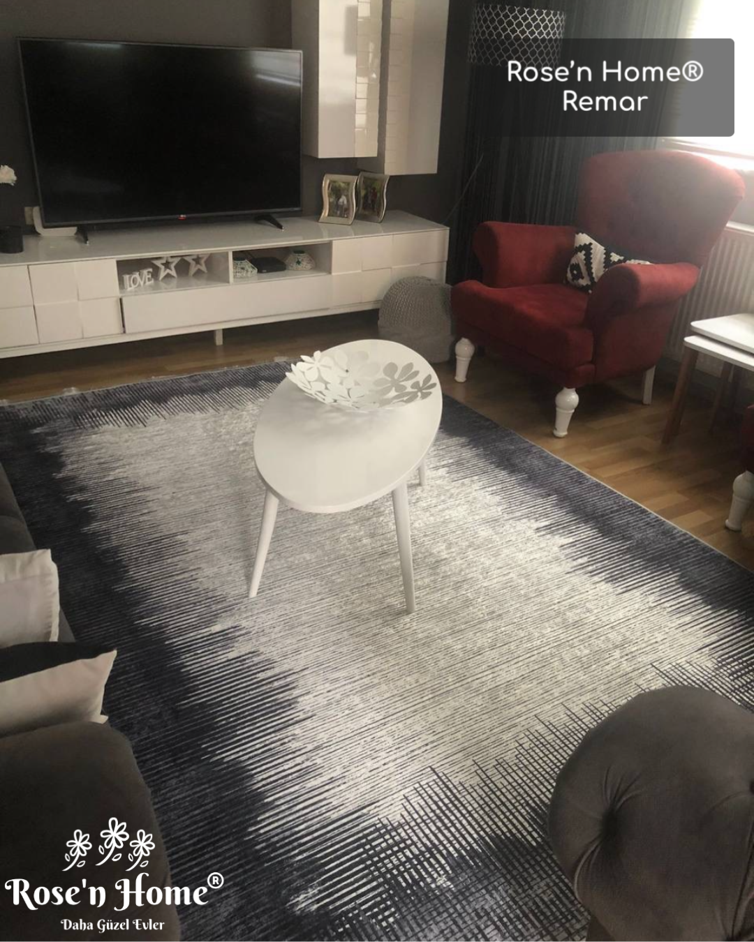 REMAR - Kaymaz Deri Taban Makinede Yıkanabilir Salon Oturma Odası Mutfak Halısı