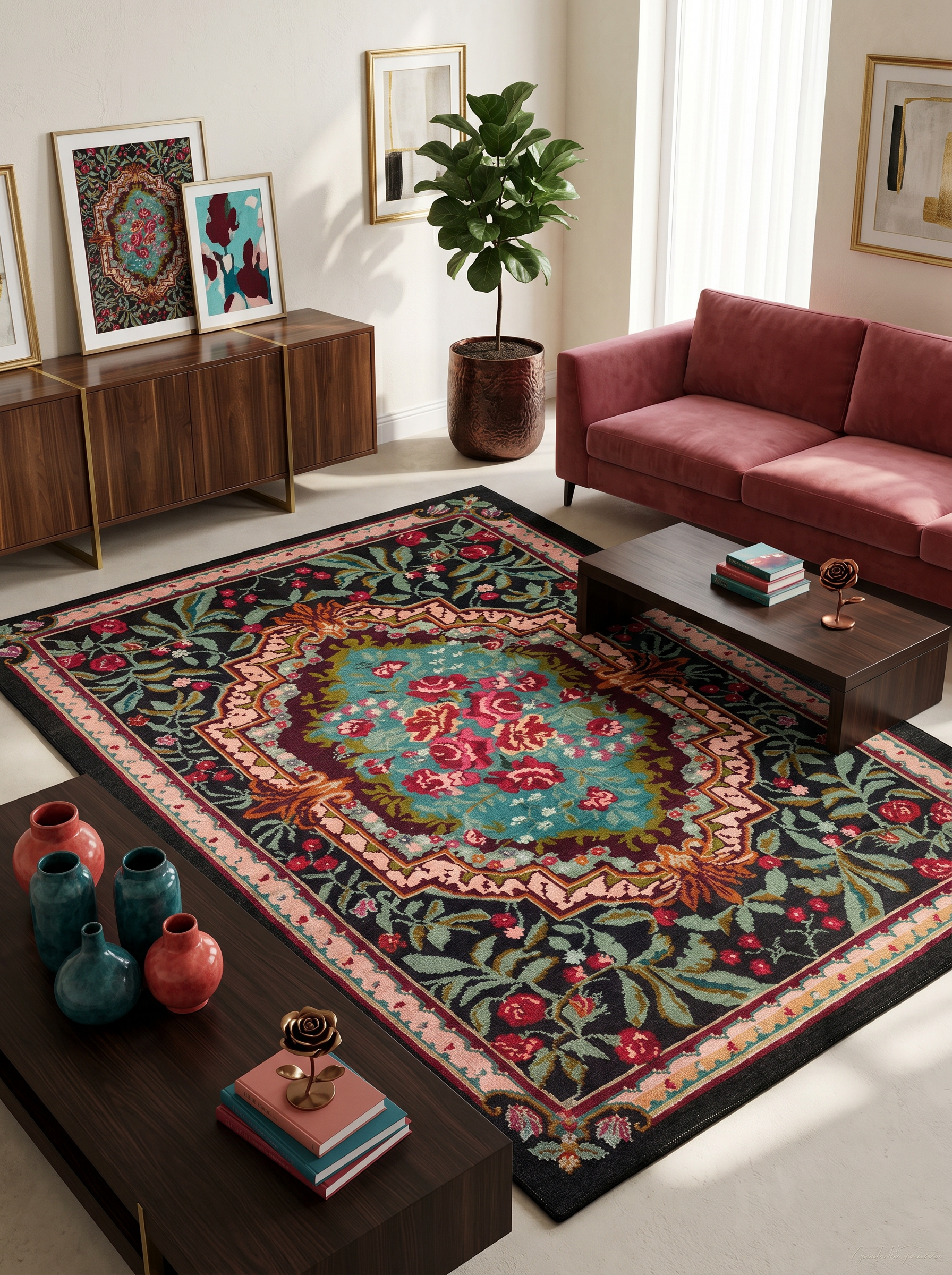 yıkanabilir kaymaz taban şönil dokuma halı 160x230 (4 m²) siyah; renkli