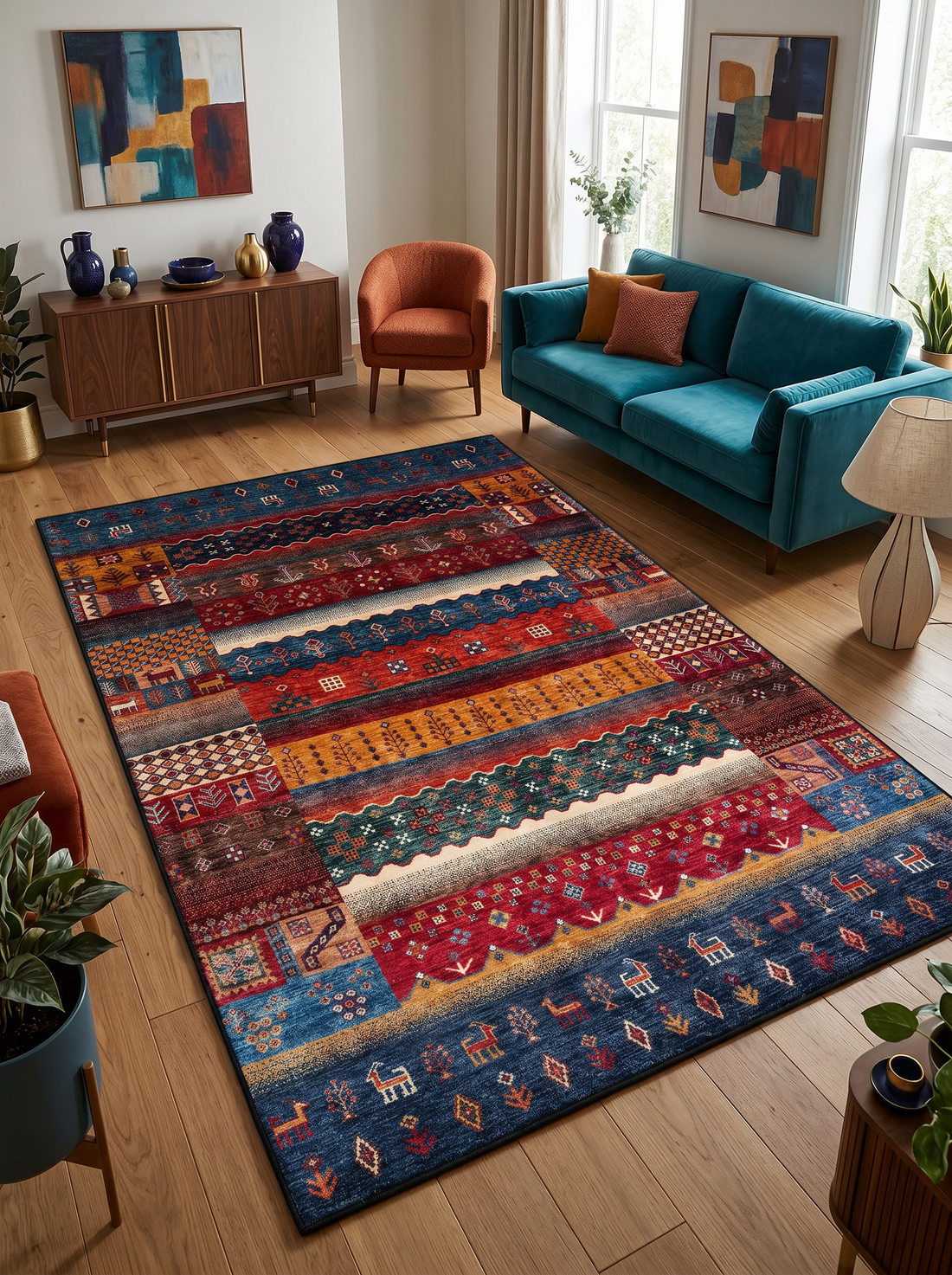 yıkanabilir kaymaz taban şönil dokuma halı 160x230 (4 m²) kirmizi; lacivert; renkli