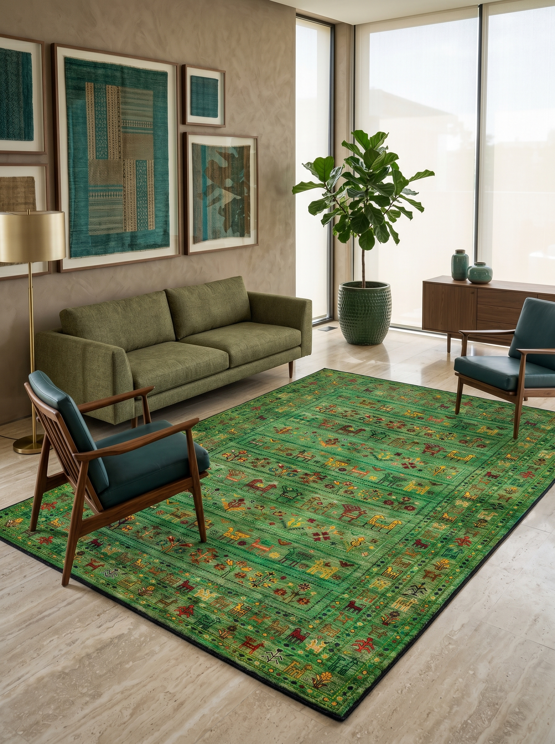 yıkanabilir kaymaz taban şönil dokuma halı 80x200 yesil; renkli