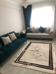 ANADİA - Kaymaz Deri Taban Makinede Yıkanabilir Salon Oturma Odası Mutfak Halısı