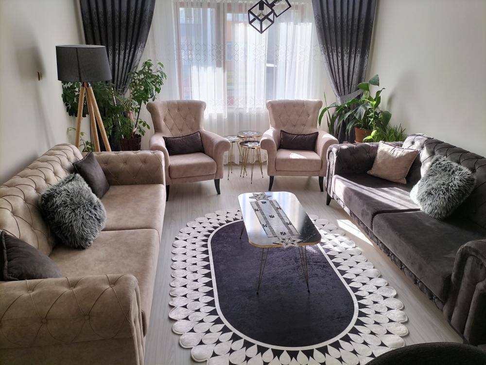 FUGA - Kaymaz Deri Taban Makinede Yıkanabilir Salon Oturma Odası Mutfak Halısı